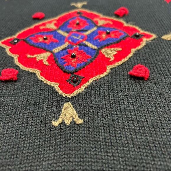 Koret Sweater Womens Size Small Black & Red Pullover Beaded Vintage Shirt Top - Picture 6 of 6
